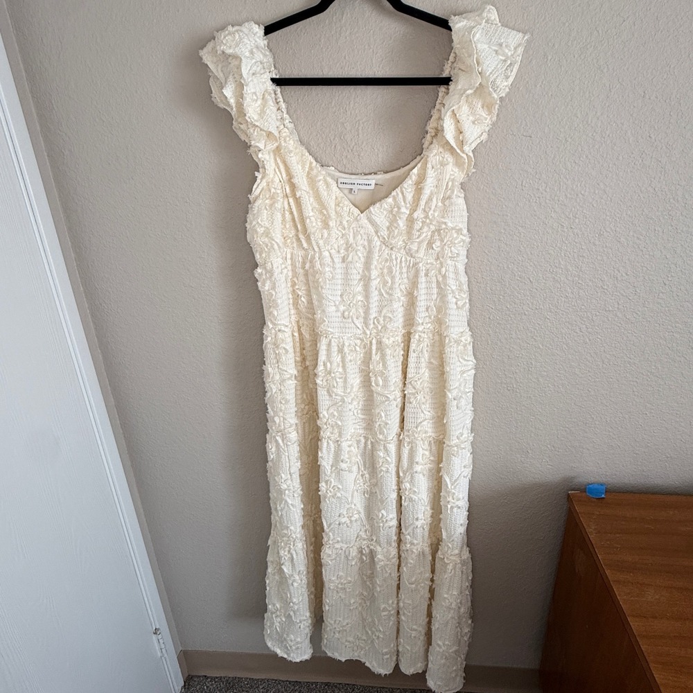 Womens Large Bridal Boho Cottage Babydoll Floral Ruffle Tiered Maxi Dress
